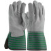 Split Cowhide Palm Full Leather Back Gloves, Rubberized Gauntlet Cuff, Medium
