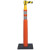 43" Stackable Delineator Barricade Kit - (1) Orange Post w/ 3" HIP Reflective Stripes, (1) 10 Lb. Rubber Base, (1) Yellow Retractable Barricade Belt Cone Topper