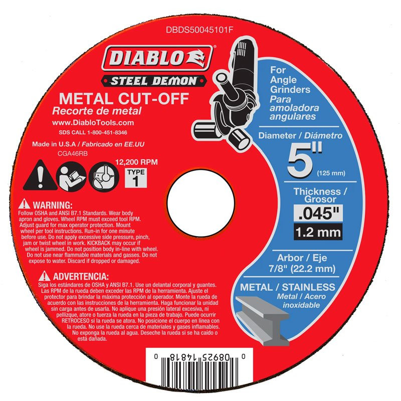 Steel Demon™  5" X .045 X 7/8 Diablo Cut Off Wheel Type-1
