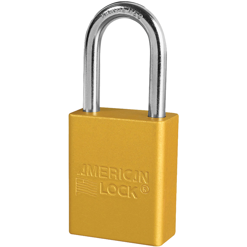 Aluminum Safety Lockout Padlock, 1-1/2" Shackle, Yellow, Keyed Different