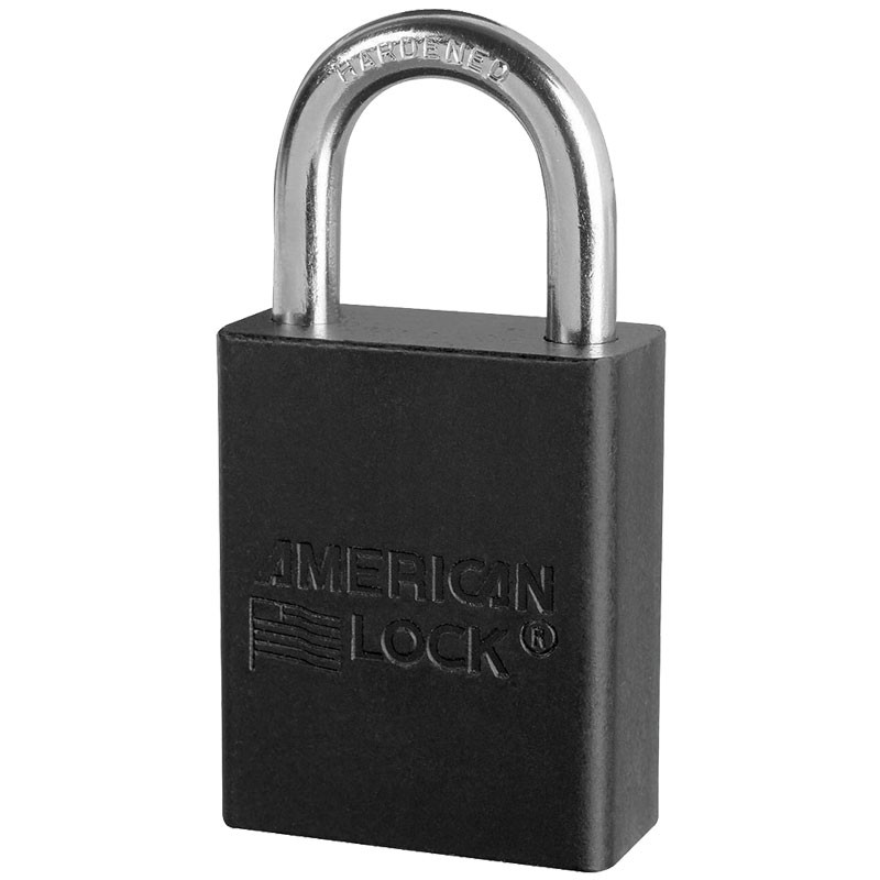 Aluminum Safety Lockout Padlock, 1" Shackle, Black, Keyed Alike