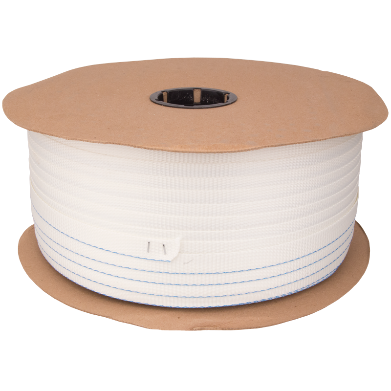 3/4" Woven Cord Strap, 2,700 Lbs Break Strength, White, 1,650'/Roll