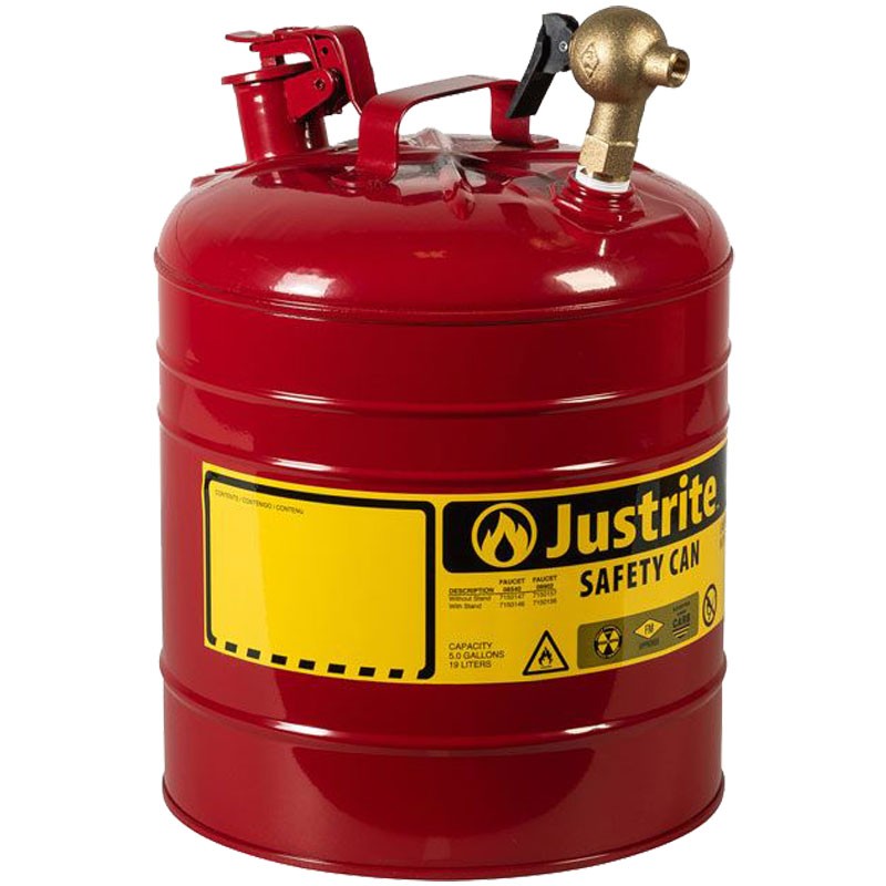 Type I Steel Dispensing Safety Can, 5 Gallon, Top Brass Faucet, Red -