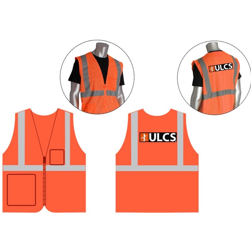 3XL CLS 2 SAFETY VEST - HI-VIS ORANGEMESH ECONOMY W/ZIPPER CLOSURE W/ ULCS LOGO 3C 1L