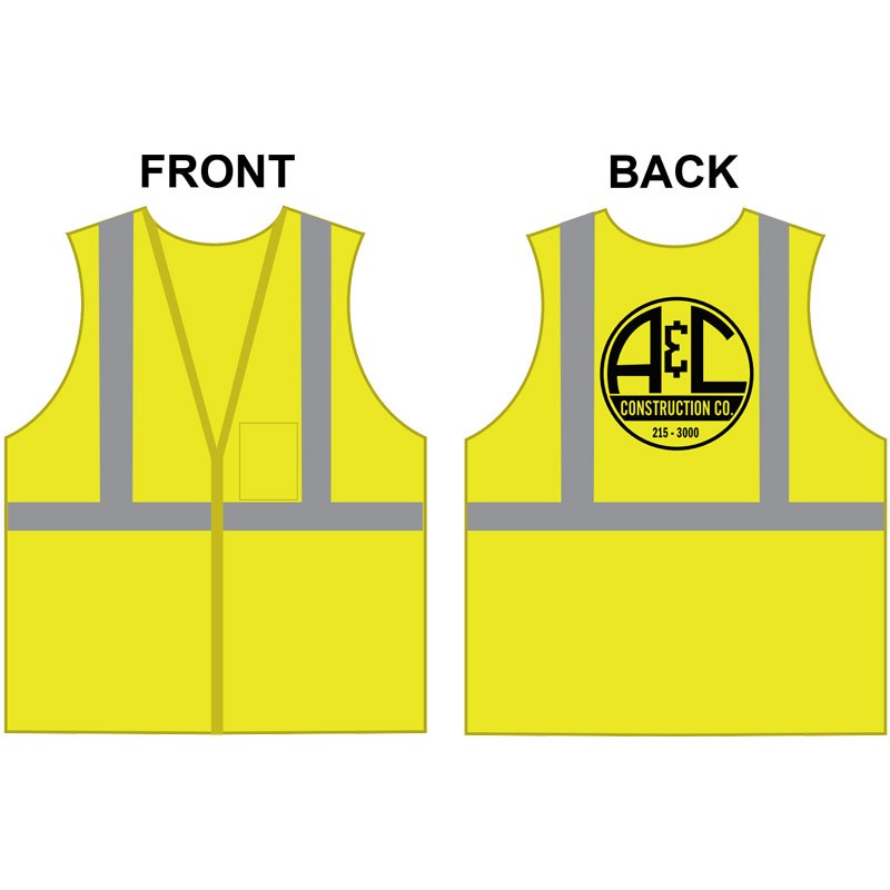 2-XL CLS 2 SAFETY VEST -LIME GREEN MESH W/ A&C CONSTRUCTION LOGO (1L - 1C)