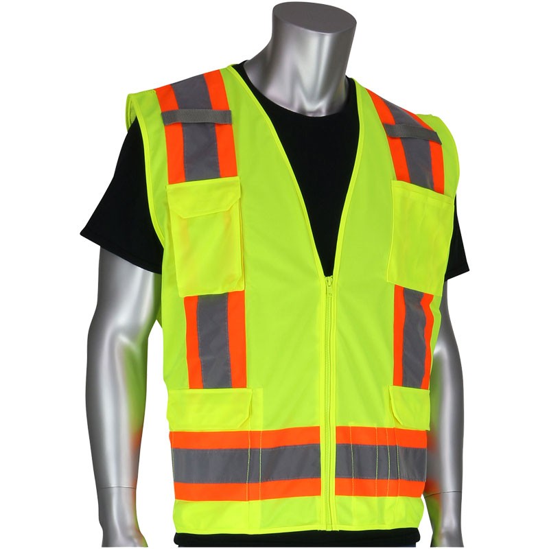 TWO-TONE STRIPE MED CLASS 2 VEST LIMESOLID FRONT MESH BACK