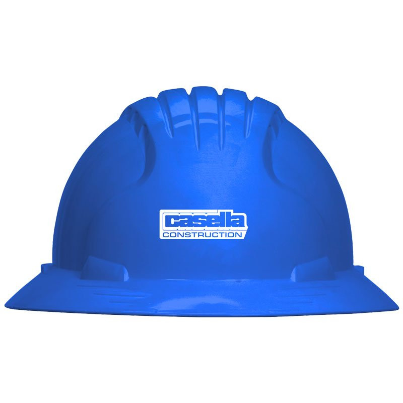 #6161 BLUE WHEEL RATCHET FULL BRIM HARDHAT W/CASELLA CONSTRUCTION LOGO 1C 1L