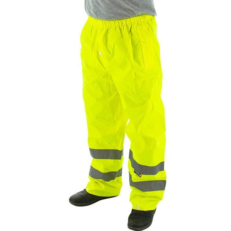 Class E Rain Pants, Elastic Waist, Hi-Vis Yellow, 5-XL