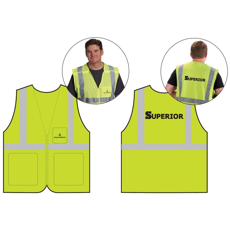 LG CLS-2 HI-VIS YELLOW MESH BKWY VEST  5 POINT BREAKAWAY W BAILLIE GROUP - SUPERIOR LOGO 1C 1C 2L