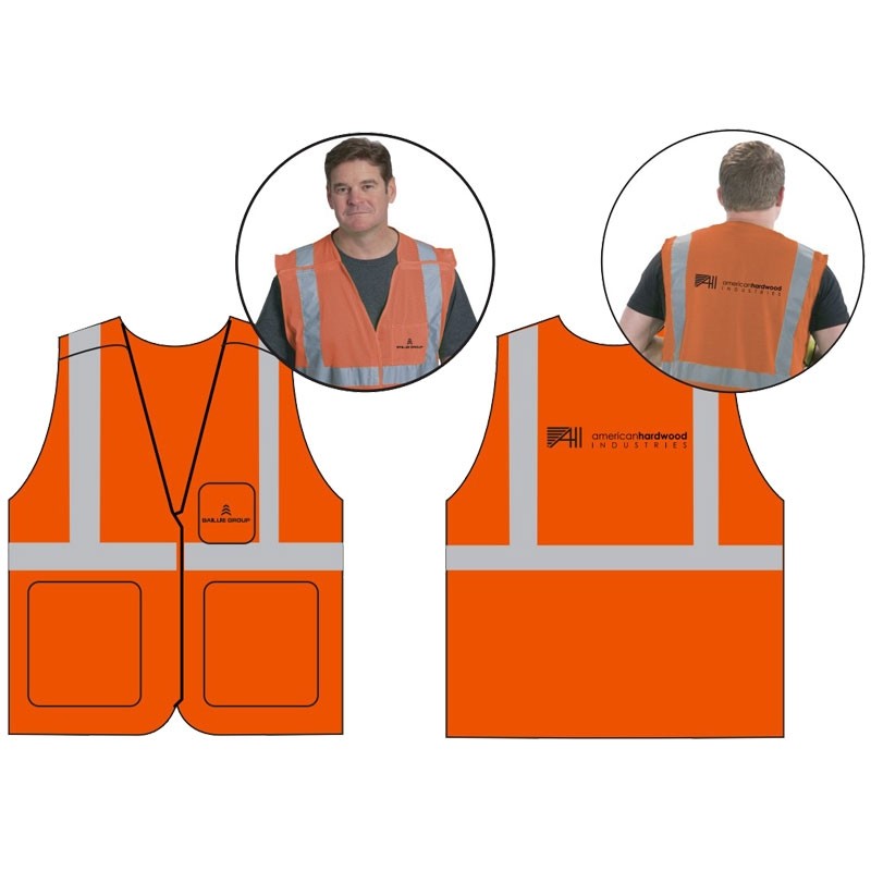 LG CLS-2 HI-VIS ORANGE MESH BKWY VEST  5 POINT BREAKAWAY W/ BAILLIE GROUP - AHI LOGO 1C 1C 2L