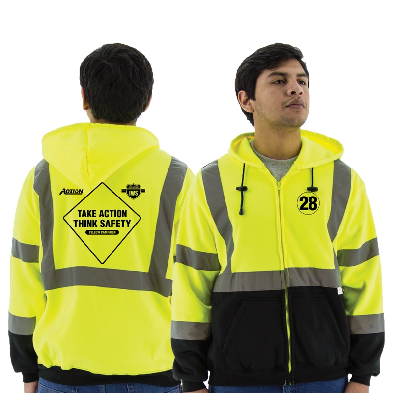 2-XL CLS 3 TWO TONE HOODED SWEAT SHIRT W/ ZIPPER   W/ ACTION ENVIRONMENTAL (IWS) LOGO (1C - 2L)