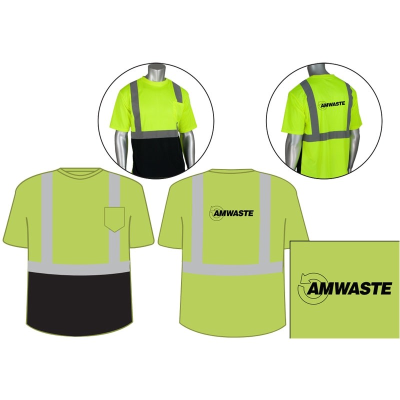 2XL CLS 2 LY BLACK BOTTOM MESH T  SHIRT W/ AM-WASTE LOGO 1C 1L