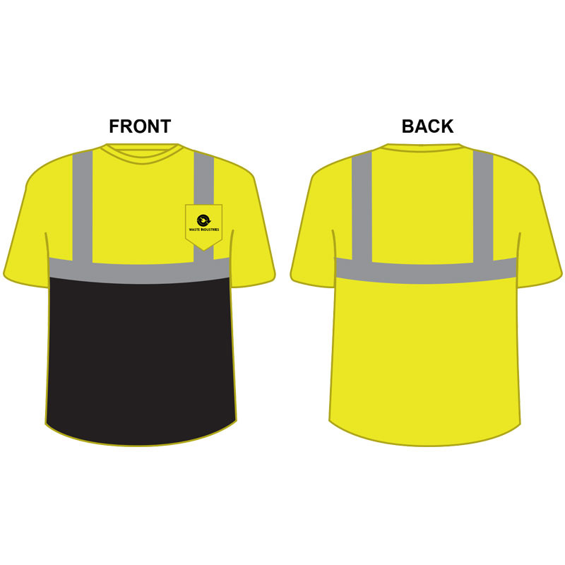 LG  CLS 2 LY BLACK BOTTOM MESH T-SHIRT LIME YELLOW, ANSI CLASS 2, 100% BIRDSEYE MESH, T-SHIRT  W/ WASTE CONNECTIONS LOGO (1C - 1L)