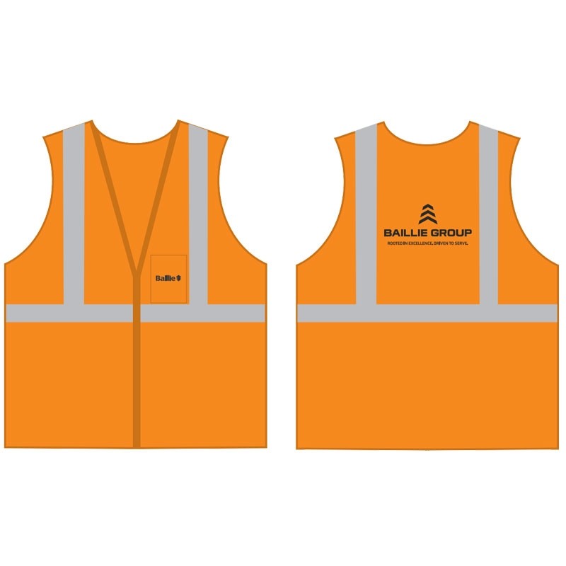 M CLS-2 HI-VIS ORANGE MESH BKWY VEST 5 POINT BREAKAWAY W/ BAILLIE LUMBER LOGO 1C 1C 2L