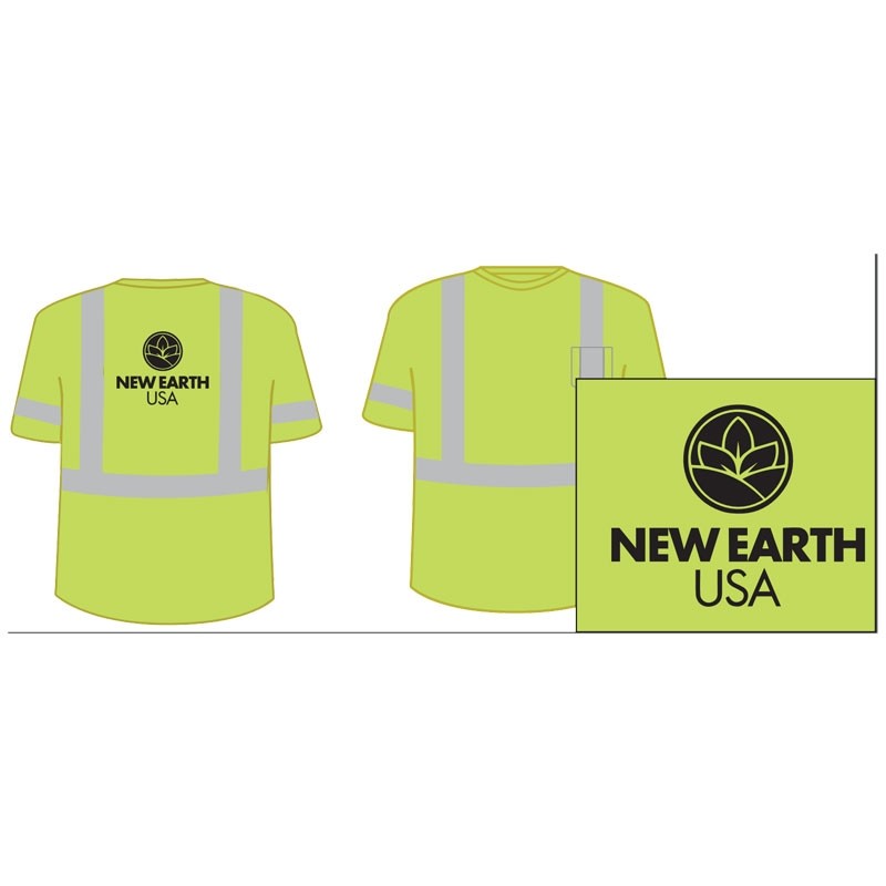 XL CLASS 3 SHORT SLEEVE T-SHIRT HI-VIS YELLOW   W/ NEW EARTH USA LLC LOGO 1C 1L