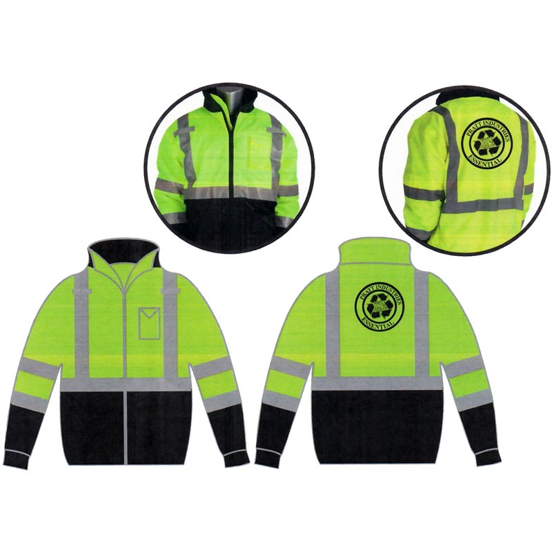 XL  CLS-3 HI-VIS YEL BOMBER JACKET W/ BLACK BOTTOM & FIXED LINER  W/ PRATT LOGO (1C- 1L)
