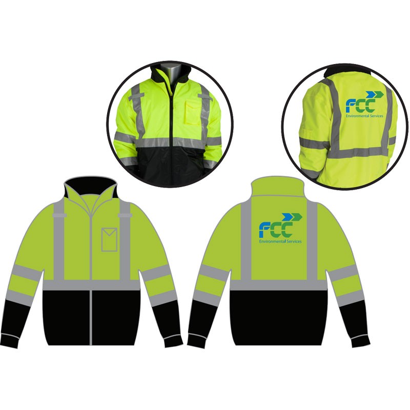 3-XL  CLS-3 HI-VIS YEL BOMBER JACKET W/  W/FCC ENVIRONMENTAL LOGO (2C -1L)