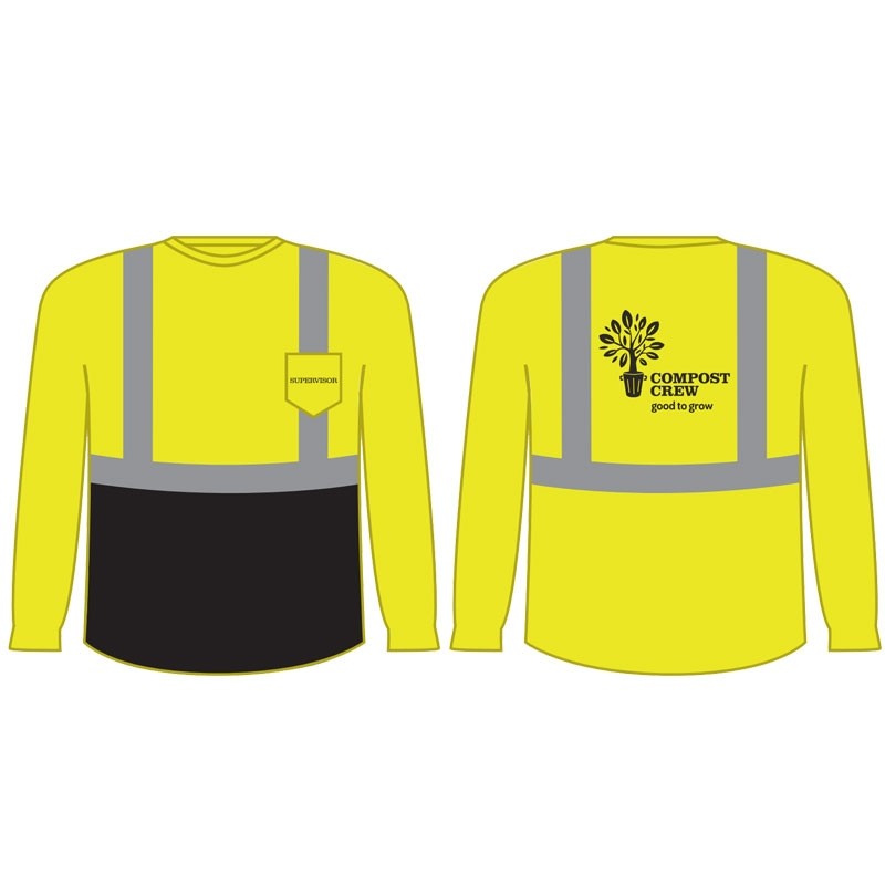 XL CLS 2 HI-VIS YEL L/S SHIRT - BLACK BOTTOM W/ COMPOST CREW LOGO 1C 1C 2L