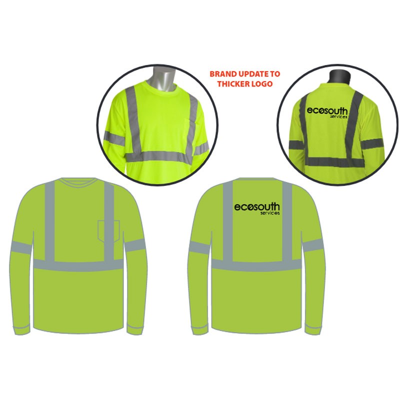 5X CLASS 3 HI-VIS YELLOW LONG SLEEVE  SHIRT  W/ ECOSOUTH LOGO 1C - 1L