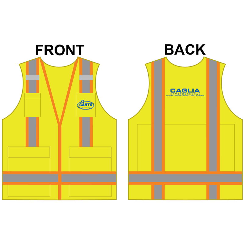 5-XL PREM CLS 2 YELLOW SURVEYORS VEST  W/ IPAD POCKET W/ CAGLIA LOGO (1C - 2L)