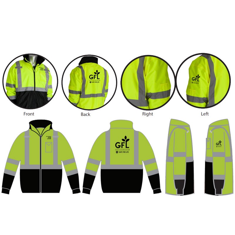 5X CLS-3 LY BLK BOTTOM BOMBER JACKET W/ ZIP-OUT FLEECE LINER  W/ GFL LOGO 1C-1L
