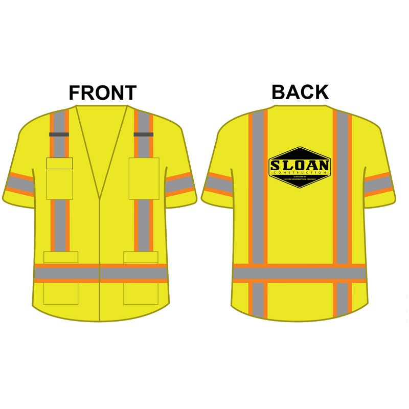 3XL CLS 3 SURVEYORS VEST W/ ZIPPER CLOSURE SOLID FRONT, MESH BACK  W/ SLOAN CONSTRUCTION (1C - 1L)
