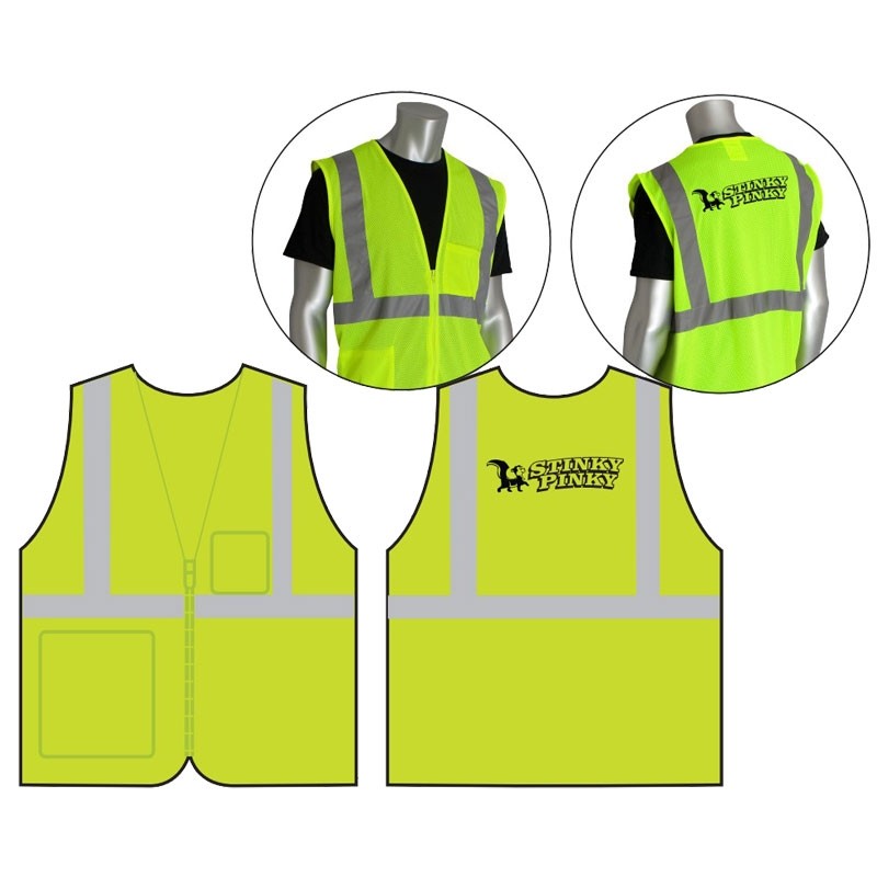 6XL CLS 2 ECON SAFETY VEST LY ECONOMY W/ZIPPER CLOSURE W/ WASTE--PRO CLARKSVILLE-STINKY PINKY LOGO 1C 1L