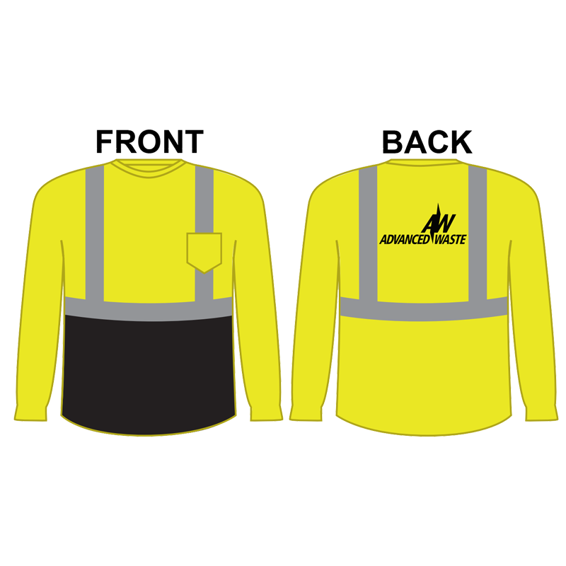 4-XL CLS 2 HI-VIS YELLOW L/S SHIRT BLACK BOTTOM  W/ ADVANCED WASTE LOGO (1C - 1L)