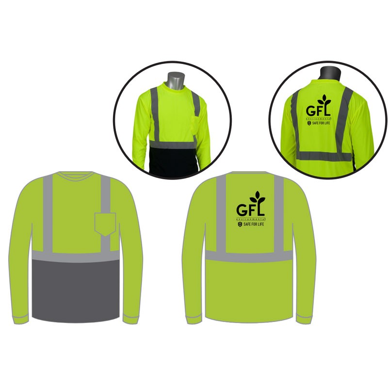 2-XL  CLS 2 HI-VIS YEL L/S SHIRT -  BLACK BOTTOM  W/ GFL LOGO 1C - 1L