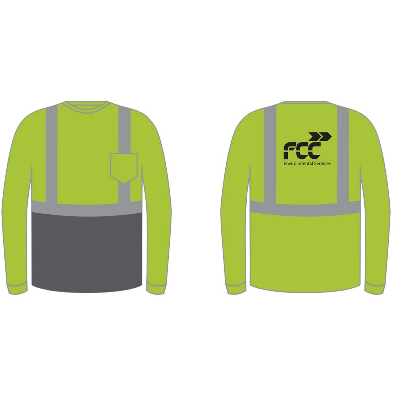 XL CLS 2 HI-VIS YEL L/S SHIRT -  BLACK BOTTOM  W/ FCC LOGO 1C-1L