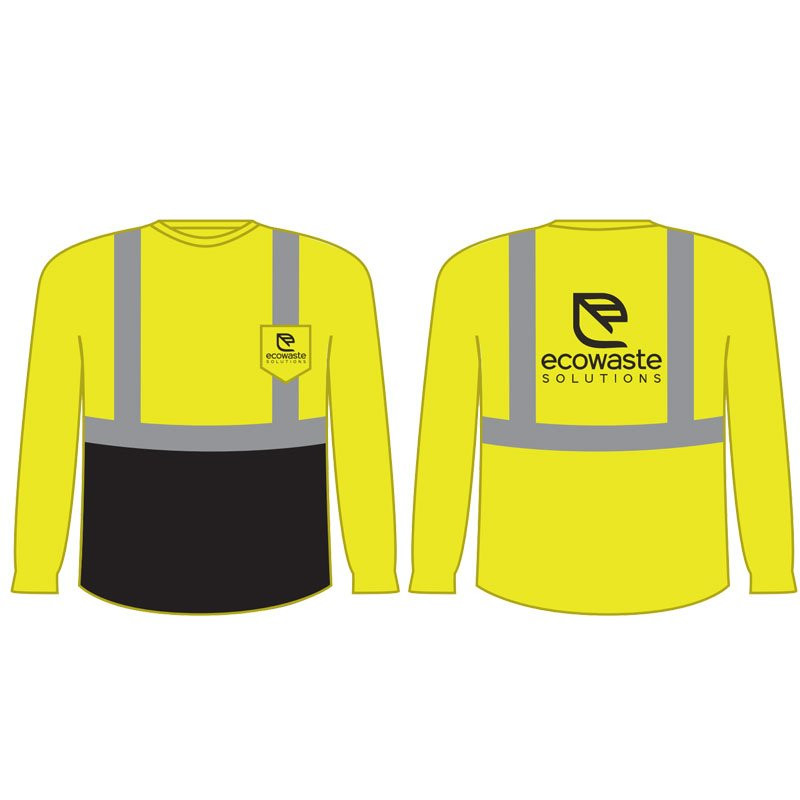 3XL CLS 2 HI-VIS YEL L/S SHIRT - BLACK BOTTOM W/ECOWASTE SOLUTIONS LOGO 1C 1C 2L