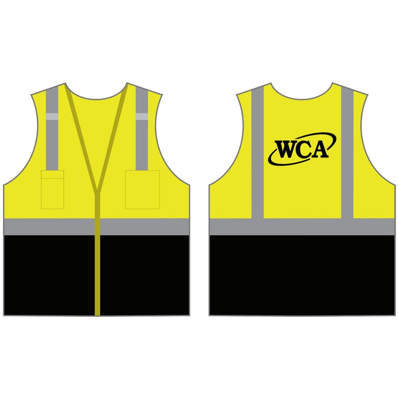 MED CLS 2 LY BLACK BOTTOM MESH VEST W/ ZIPPER CLOSURE  W/ WCA LOGO (1L - 1C)