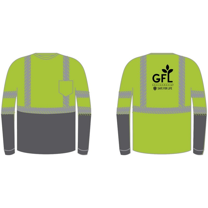S CLS-3 HI-VIS YELLOW L/S SHIRT W/ SEGMENTED TAPE & BLACK BOTTOM W/ GFL ENVIROMENTAL LOGO 1C 1L