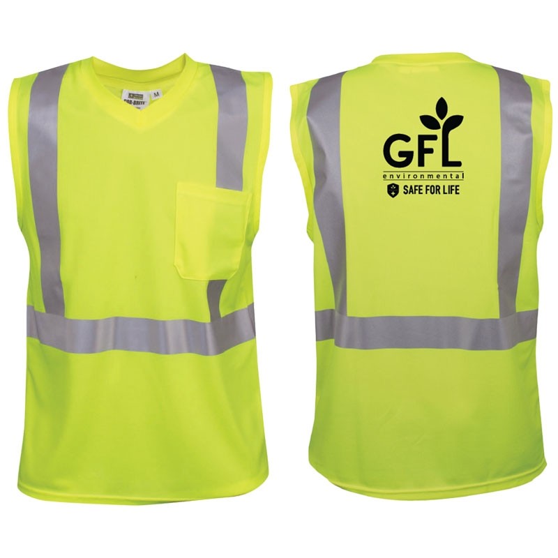 3XL CLASS 2 SLEEVELESS MESH T-SHIRT  W/ CHEST POCKET, 2" SILVER REFLECTIVE STRIPE W/ GFL ENVIRONMENTAL LOGO 1C 1L