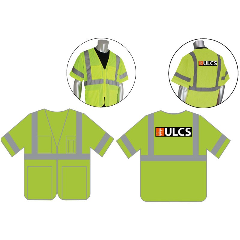 LG CLASS 3 HI-VIS YEL MESH SAFETY VEST  W/ ZIPPER CLOSURE  W/ ULCS LOGO 3-C, 1-L (1 Mixed Color)