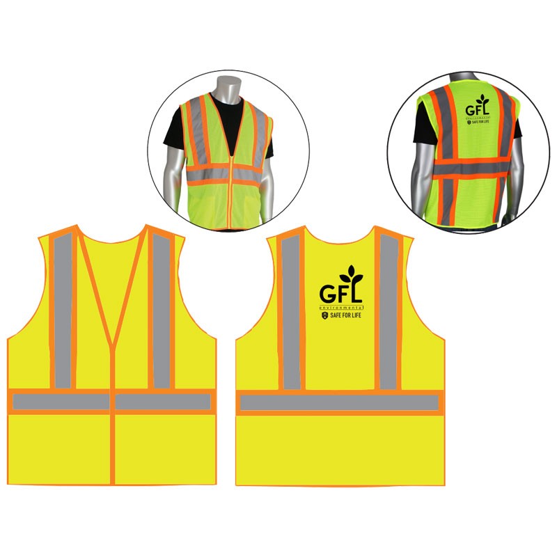 4X CLS 2 ECON HI-VIS YEL 2-TONE VEST  W/ GFL LOGO 1C-1L