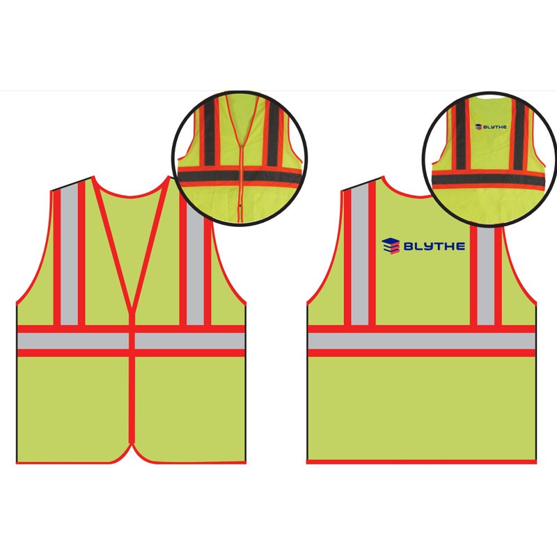 LG  CLS 2 ECON HI-VIS YEL 2-TONE VEST W/ ZIPPER CLOSURE W/ BLYTHE CONSTRUCTION LOGO (2C - 1L)