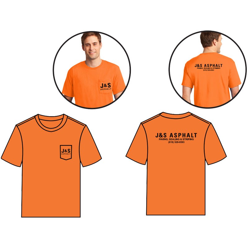 SM DRI-POWER® ACTIVE T-SHIRT - ORANGE W/ CHEST POCKET  W/ J & S ASPHALT LOGO (1C - 2L)