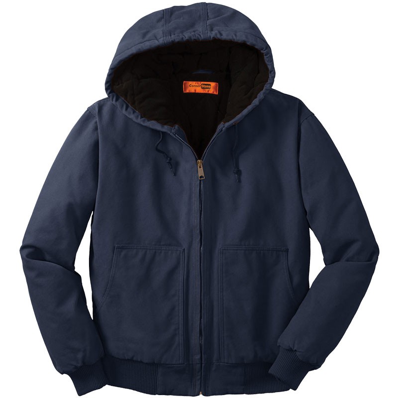Washed Duck Cloth Insulated Hooded Work Jacket, Navy - 2XL