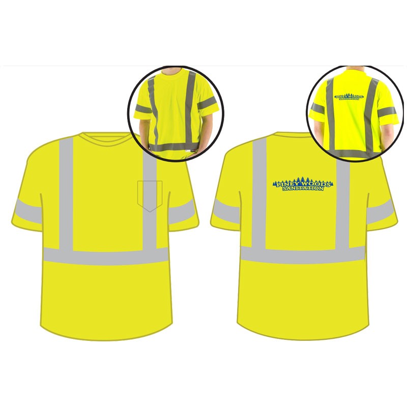 LG  CLASS 3 HI-VIS YELLOW S/S T-SHIRT  W/3M REFLECTIVE STRIPING  W/ PINEY WOODS LOGO (1C -1L)