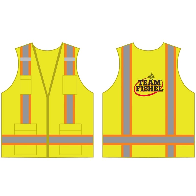 L CLS-2 LY 11 POCKET MESH SURVEYOR  VEST W/ TEAM FISHEL LOGO 2C 1L