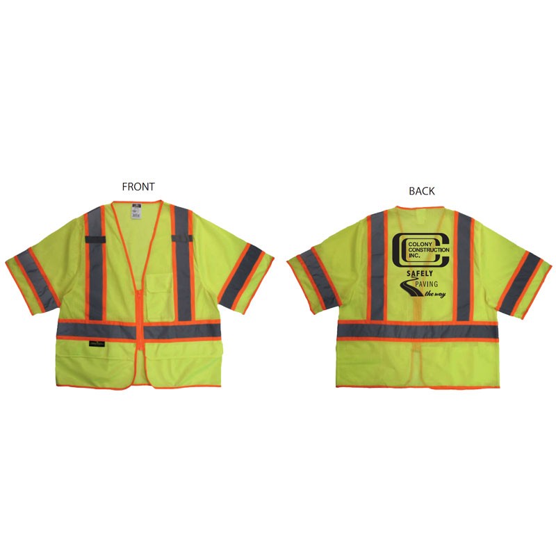 2-XL  CLS-3 3 POCKET GREEN MESH SURVEYOR VEST  W/ COLONY CONSTRUCTION LOGO (1C - 1L)