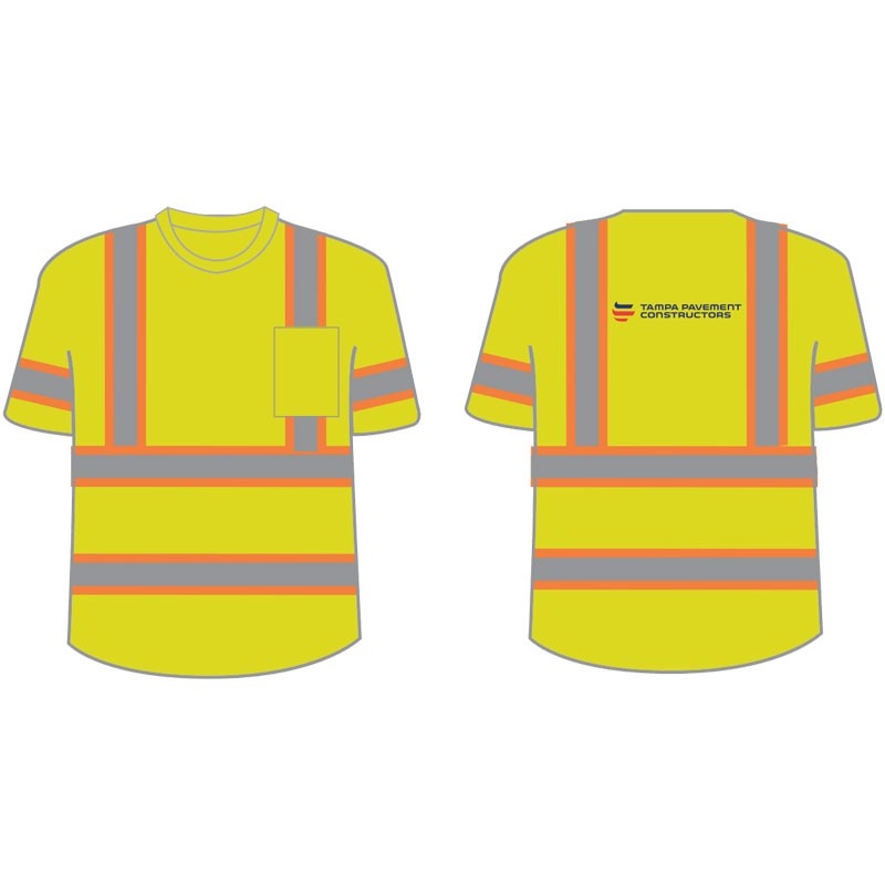 2XL CLS 3 TWO-TONE S/S SHIRT HI-VIS YEL W/ TAMPA PAVEMENT LOGO 2C 1L