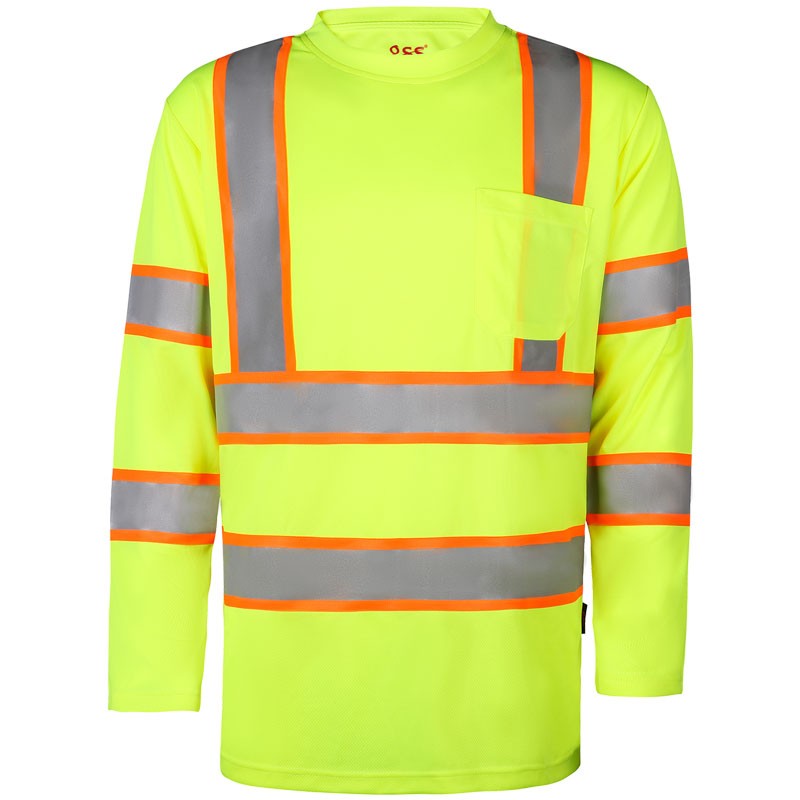 Class 3 Two-Tone Long Sleeve T-Shirt, Hi-Vis Yellow, Single Pocket, 4X-Large