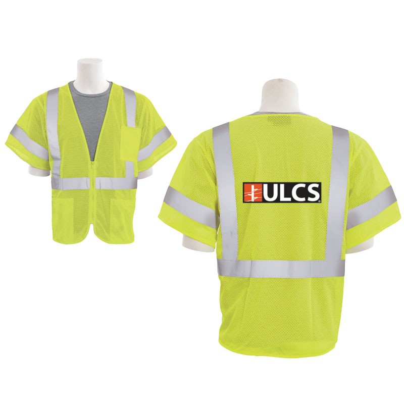 7XL CLS-3 HI-VIS YELLOW SAFETY VEST MESH  W/ ZIPPER CLOSURE W/ ULCS LOGO 3C 1L