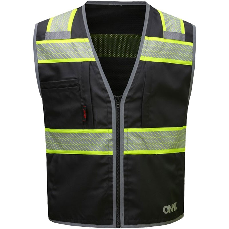 Non-Ansi Black Mesh Vest, Ziper Closure, w/ Contrasting Trim, Medium