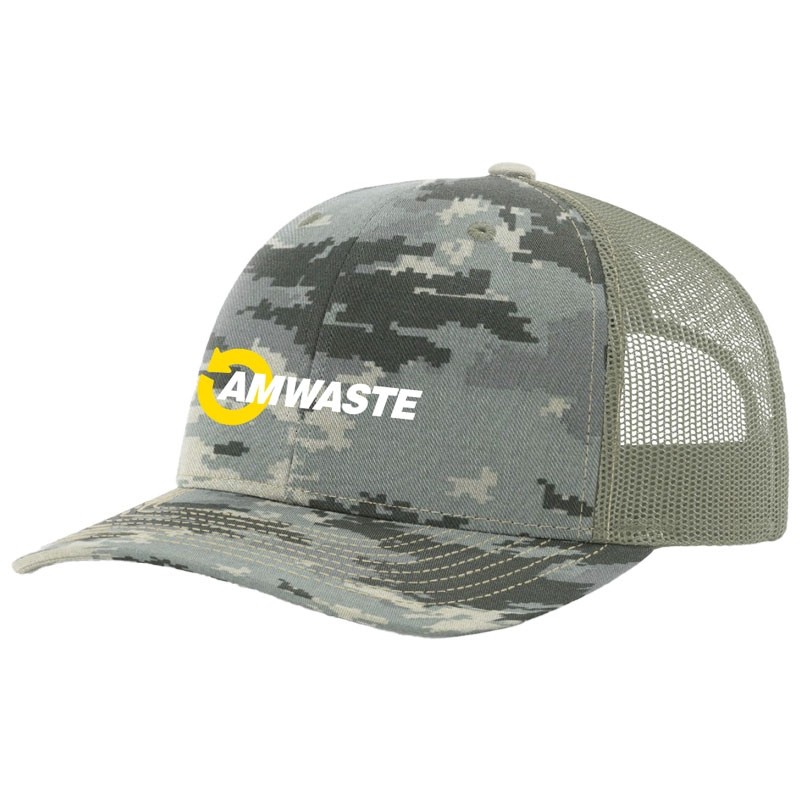 TRUCKERS CAP - MILITARY DIGITAL CAMO/LIG HT GREEN W/ AM WASTE LOGO 2C 1L