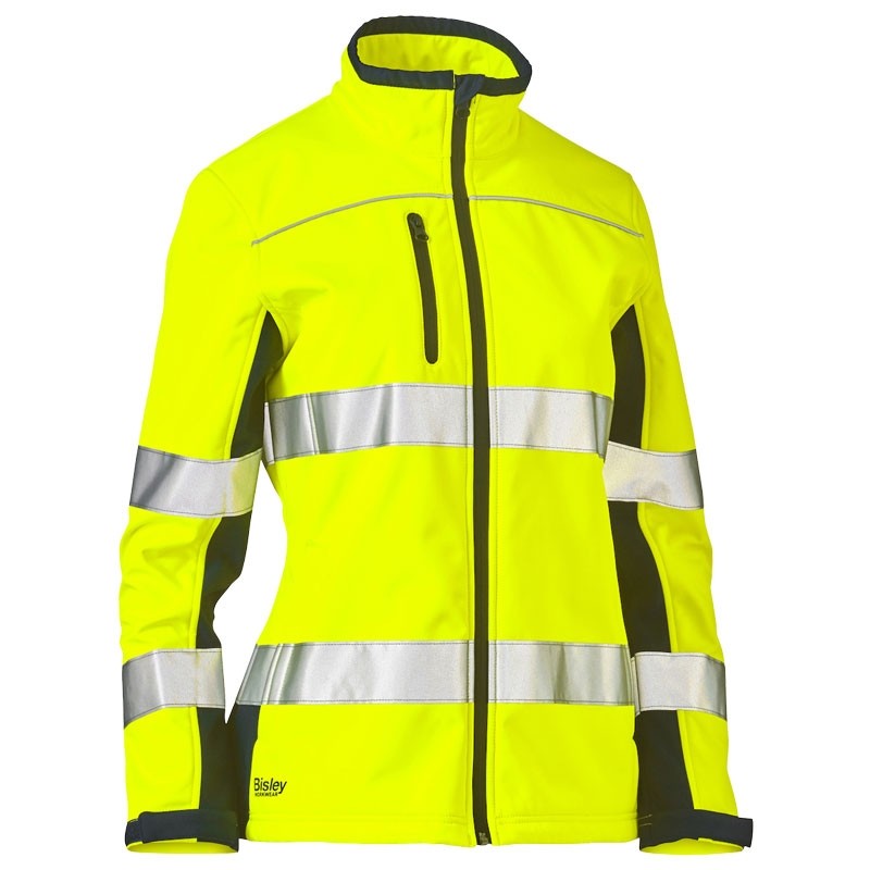 Women's Class 2 Soft Shell Bomber Jacket, Hi-Vis Yellow, X-Large
