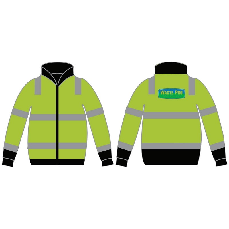 L PREM CLS-3 HI-VIS YEL BOMBER JACKET, BLACK COLLAR & BLACK TRIM W/ WASTE PRO LOGO 2C 1L