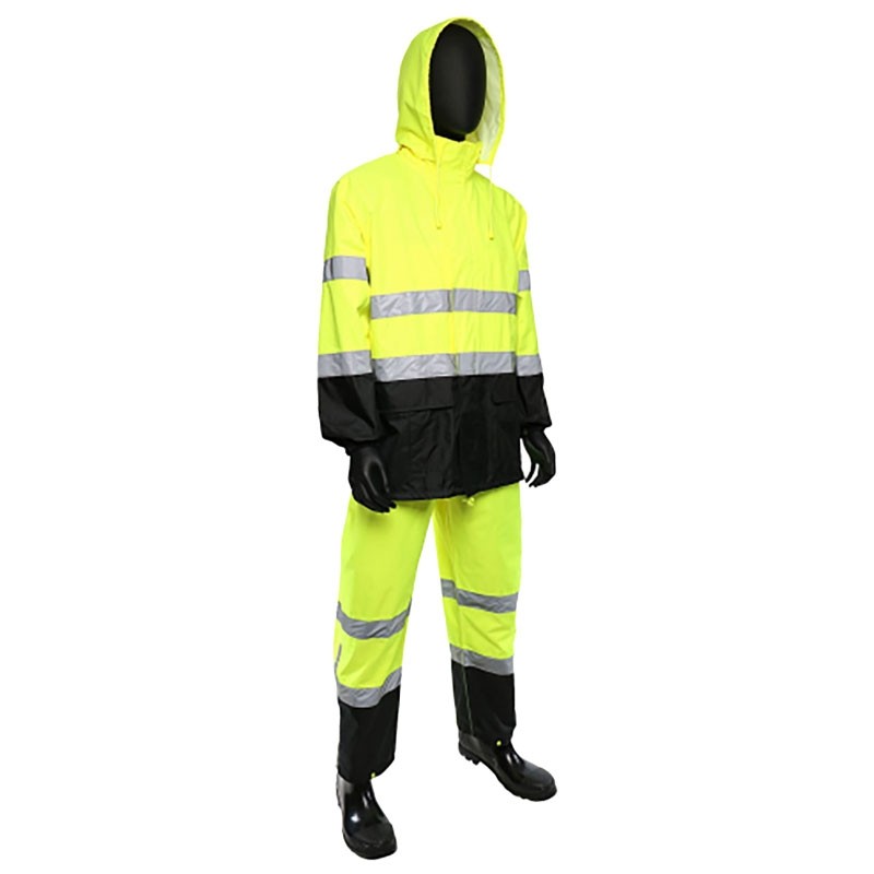FR Economy Class 3 Black Bottom Rainsuit, Hi-Vis Yellow, 2-XL